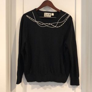 Anthropologie- black sweater with pearl neckline